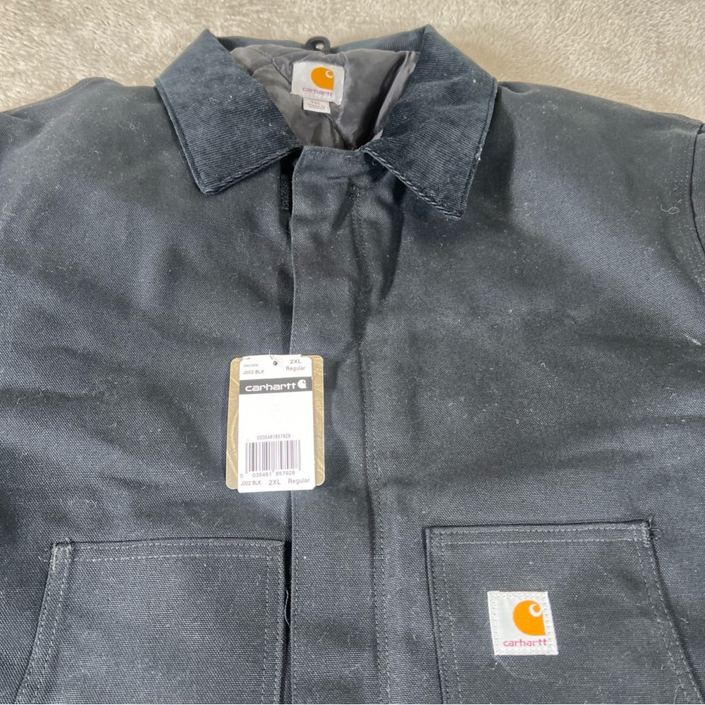 Carhartt Jacket Mens Size 2XL Black J002 Corduroy Collar Quilted Cowboy New Y2K - Picture 2 of 11